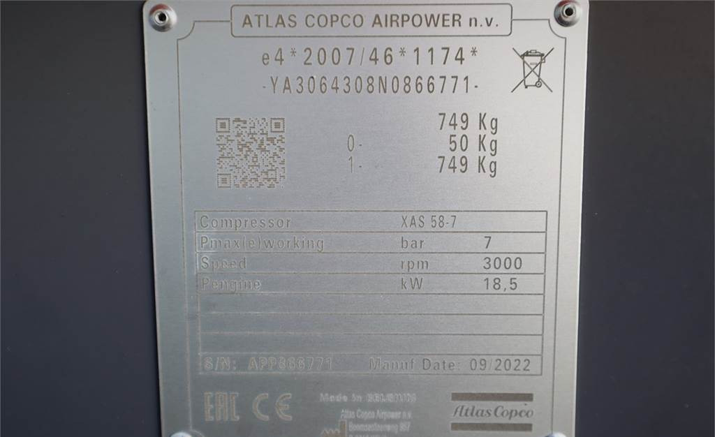 Zračni kompresor Atlas Copco XAS 58-7 Valid inspection, *Guarantee! Diesel, Vol: slika Zračni kompresor Atlas Copco XAS 58-7 Valid inspection, *Guarantee! Diesel, Vol