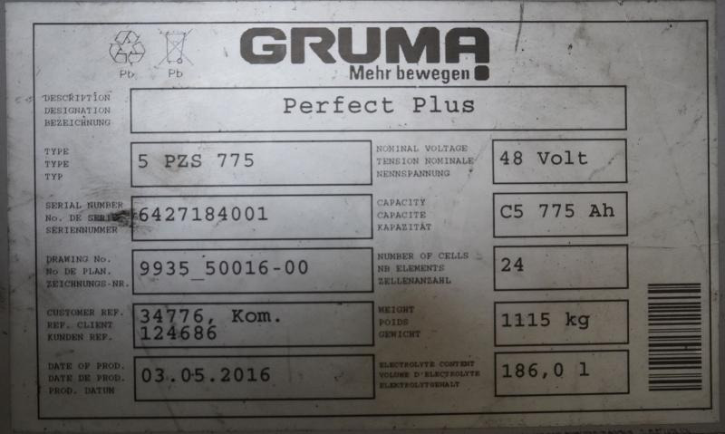 Akumulator GRUMA 48 Volt 5 PzS 775 Ah: slika Akumulator GRUMA 48 Volt 5 PzS 775 Ah