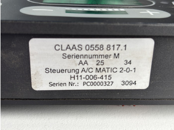 Upravljačka jedinica (ECU) za Poljoprivredni strojevi Claas Jaguar Lexion Tucano Xerion - moduł sterownik klimatyzacji A/C Matic 558817.1 0558817.1: slika Upravljačka jedinica (ECU) za Poljoprivredni strojevi Claas Jaguar Lexion Tucano Xerion - moduł sterownik klimatyzacji A/C Matic 558817.1 0558817.1