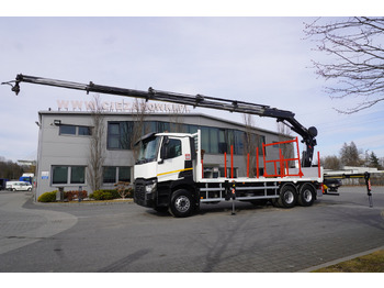 Kamion s kranom za prijevoz drva RENAULT C430 / HIAB 244 EP-5 HIDUO crane 8400 kg 15 m / Platform with stanchions: slika Kamion s kranom za prijevoz drva RENAULT C430 / HIAB 244 EP-5 HIDUO crane 8400 kg 15 m / Platform with stanchions