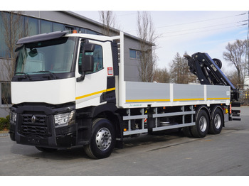 Kamion s kranom za prijevoz drva RENAULT C430 / HIAB 244 EP-5 HIDUO crane 8400 kg 15 m / Platform with stanchions: slika Kamion s kranom za prijevoz drva RENAULT C430 / HIAB 244 EP-5 HIDUO crane 8400 kg 15 m / Platform with stanchions