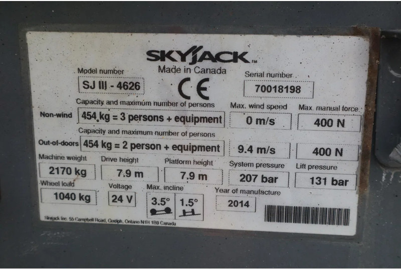 Škarasta podizna platforma Skyjack SJ III 4626 | 9.75 METER | 454 KG: slika Škarasta podizna platforma Skyjack SJ III 4626 | 9.75 METER | 454 KG