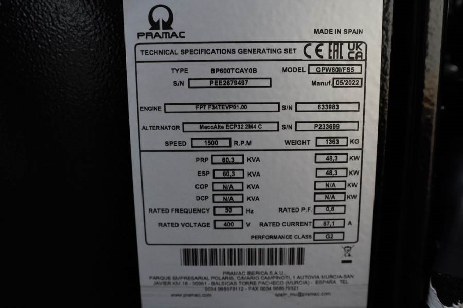 Pramac GPW60I/FS5 Diesel, 60 kVA, Also Available For Rent - Generatorski set: slika Pramac GPW60I/FS5 Diesel, 60 kVA, Also Available For Rent - Generatorski set Pramac GPW60I/FS5 Diesel, 60 kVA, Also Available For Rent - Generatorski set: slika Pramac GPW60I/FS5 Diesel, 60 kVA, Also Available For Rent - Generatorski set