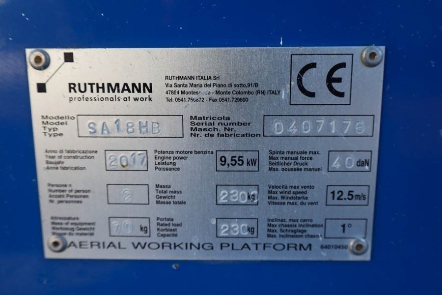 Zglobni krak Ruthmann BLUELIFT SA18HD Gasoline / 220V, 18m Working Heigh: slika Zglobni krak Ruthmann BLUELIFT SA18HD Gasoline / 220V, 18m Working Heigh