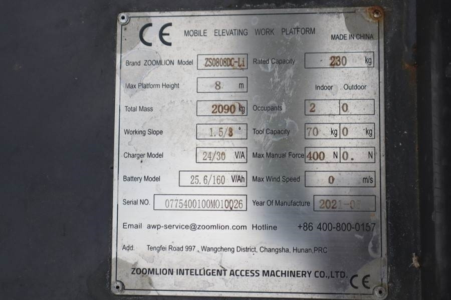 Škarasta podizna platforma Zoomlion ZS0808DC Valid Iinspection, *Guarantee! 10m Workin: slika Škarasta podizna platforma Zoomlion ZS0808DC Valid Iinspection, *Guarantee! 10m Workin