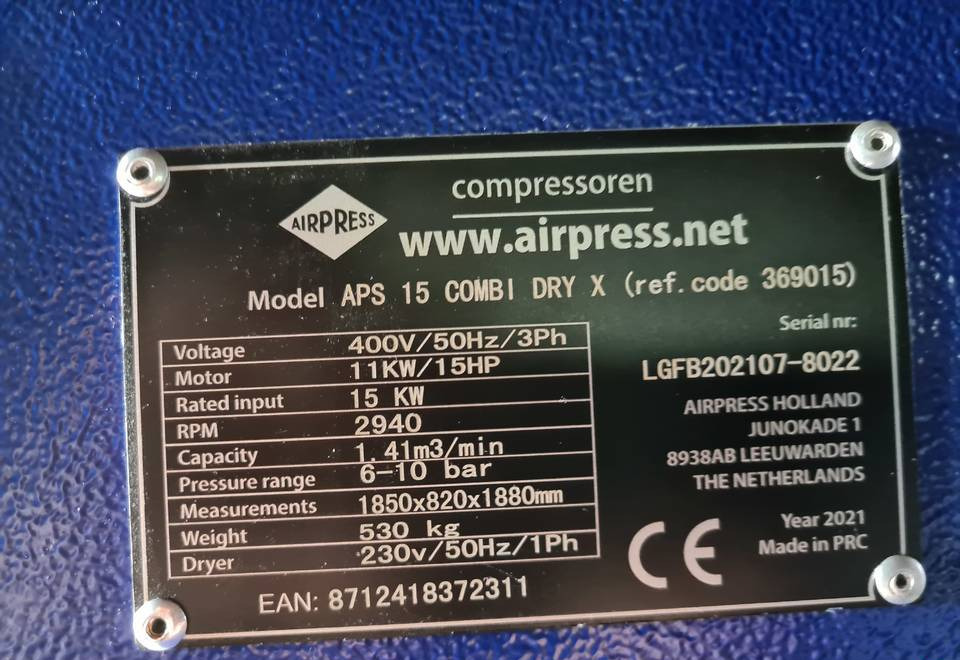 Kompresor śrubowy AIRPRESS APS 15 COMBI DRY X, 11 kw, 2021r - Zračni kompresor: slika Kompresor śrubowy AIRPRESS APS 15 COMBI DRY X, 11 kw, 2021r - Zračni kompresor Kompresor śrubowy AIRPRESS APS 15 COMBI DRY X, 11 kw, 2021r - Zračni kompresor: slika Kompresor śrubowy AIRPRESS APS 15 COMBI DRY X, 11 kw, 2021r - Zračni kompresor
