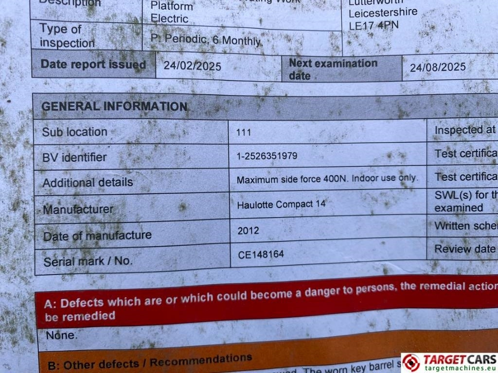 Škarasta podizna platforma Haulotte Compact 14 Electric Scissor Work Lift 1385cm: slika Škarasta podizna platforma Haulotte Compact 14 Electric Scissor Work Lift 1385cm Škarasta podizna platforma Haulotte Compact 14 Electric Scissor Work Lift 1385cm: slika Škarasta podizna platforma Haulotte Compact 14 Electric Scissor Work Lift 1385cm