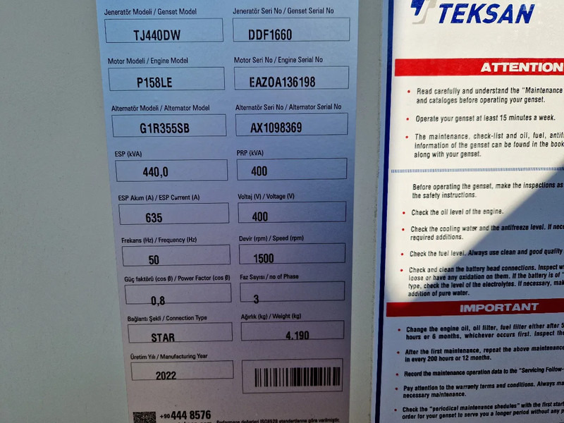 Doosan Teksan TJ440DW generator 440kVA Doosan 8-cilinder UNUSED - Generatorski set: slika Doosan Teksan TJ440DW generator 440kVA Doosan 8-cilinder UNUSED - Generatorski set Doosan Teksan TJ440DW generator 440kVA Doosan 8-cilinder UNUSED - Generatorski set: slika Doosan Teksan TJ440DW generator 440kVA Doosan 8-cilinder UNUSED - Generatorski set