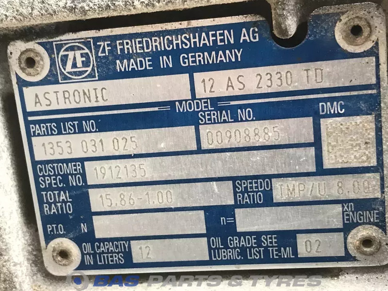ZF XF106 DAF 12AS2330 TD AS Tronic Versnellingsbak 1912135R - Mjenjač za Kamion: slika ZF XF106 DAF 12AS2330 TD AS Tronic Versnellingsbak 1912135R - Mjenjač za Kamion ZF XF106 DAF 12AS2330 TD AS Tronic Versnellingsbak 1912135R - Mjenjač za Kamion: slika ZF XF106 DAF 12AS2330 TD AS Tronic Versnellingsbak 1912135R - Mjenjač za Kamion