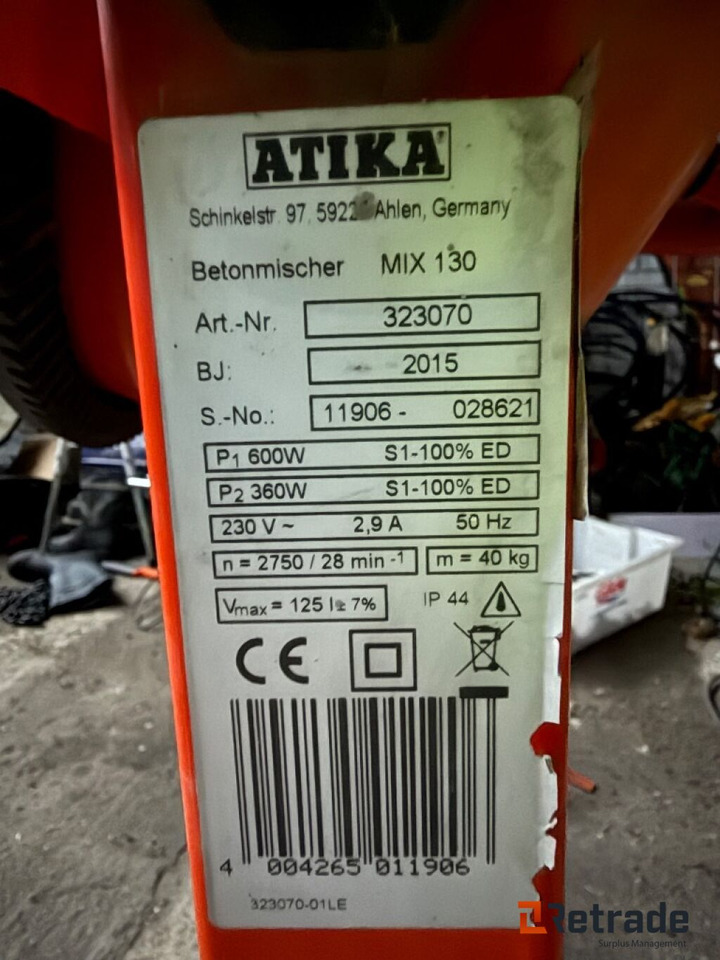 Blandemaskin fra ATIKA MIX 130 - Građevinska oprema: slika Blandemaskin fra ATIKA MIX 130 - Građevinska oprema Blandemaskin fra ATIKA MIX 130 - Građevinska oprema: slika Blandemaskin fra ATIKA MIX 130 - Građevinska oprema
