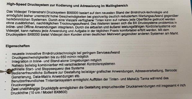 Tiskarski stroj Solvent-based inkjet addressing Videojet BX 6500: slika Tiskarski stroj Solvent-based inkjet addressing Videojet BX 6500