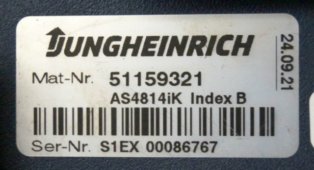 Jungheinrich 51159321 | Rij/hef regeling drive/lifting controller AS4814Ik Index - Upravljačka jedinica (ECU) za Oprema za rukovanje materijalima: slika Jungheinrich 51159321 | Rij/hef regeling drive/lifting controller AS4814Ik Index - Upravljačka jedinica (ECU) za Oprema za rukovanje materijalima Jungheinrich 51159321 | Rij/hef regeling drive/lifting controller AS4814Ik Index - Upravljačka jedinica (ECU) za Oprema za rukovanje materijalima: slika Jungheinrich 51159321 | Rij/hef regeling drive/lifting controller AS4814Ik Index - Upravljačka jedinica (ECU) za Oprema za rukovanje materijalima