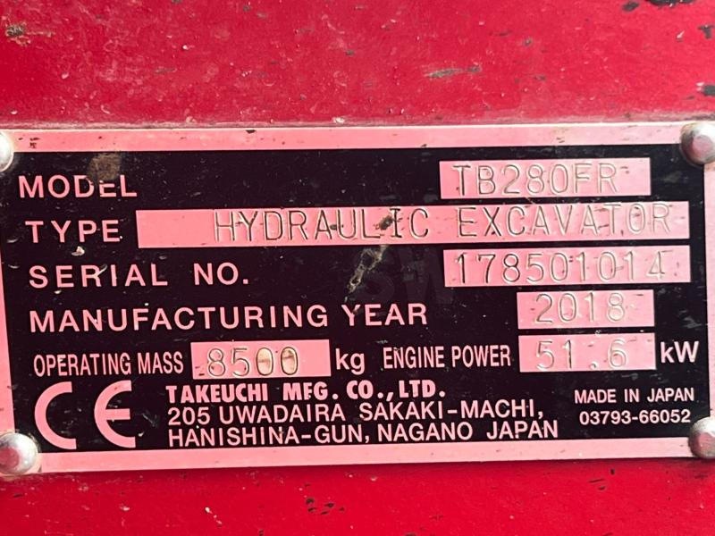 Bager gusjeničar Takeuchi TB280FR pelle à chenille 8T: slika Bager gusjeničar Takeuchi TB280FR pelle à chenille 8T Bager gusjeničar Takeuchi TB280FR pelle à chenille 8T: slika Bager gusjeničar Takeuchi TB280FR pelle à chenille 8T