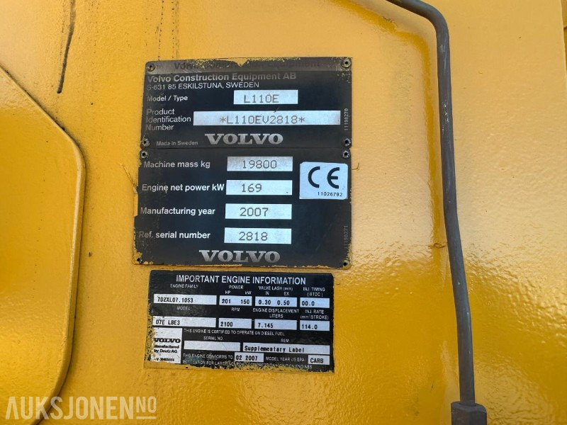 2007 Volvo L110E HJULLASTER - 11000 Timer - Utovarivač na kotačima: slika 2007 Volvo L110E HJULLASTER - 11000 Timer - Utovarivač na kotačima 2007 Volvo L110E HJULLASTER - 11000 Timer - Utovarivač na kotačima: slika 2007 Volvo L110E HJULLASTER - 11000 Timer - Utovarivač na kotačima