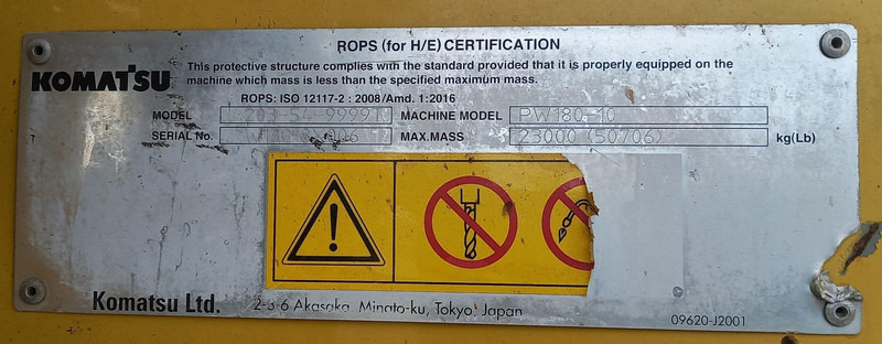 Bager na kotačima Komatsu PW180-10: slika Bager na kotačima Komatsu PW180-10