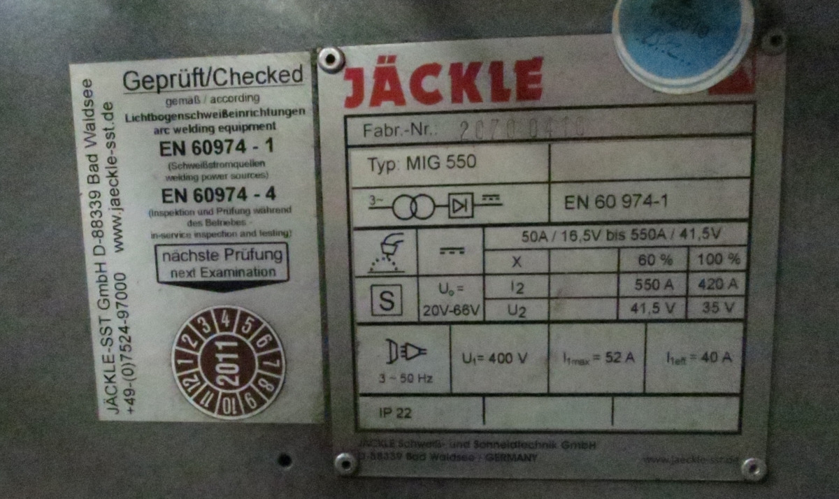 Jaeckle MIG 550 - Oprema za zavarivanje: slika Jaeckle MIG 550 - Oprema za zavarivanje Jaeckle MIG 550 - Oprema za zavarivanje: slika Jaeckle MIG 550 - Oprema za zavarivanje