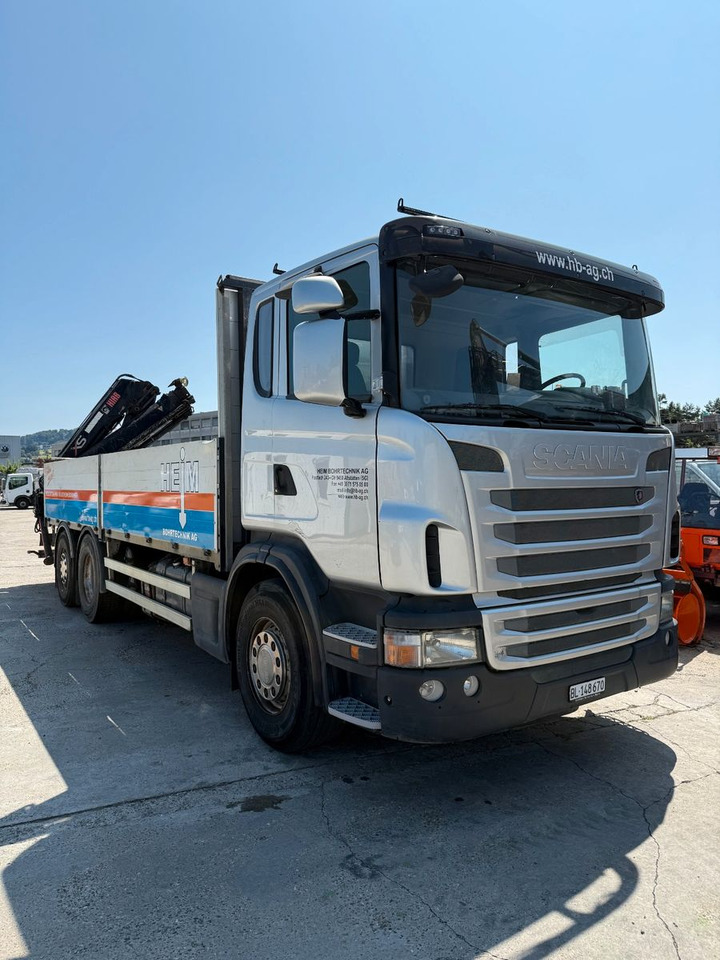 Kamion s otvorenim sandukom, Kamion s kranom Scania G440 Brücke mit Ladekran: slika Kamion s otvorenim sandukom, Kamion s kranom Scania G440 Brücke mit Ladekran