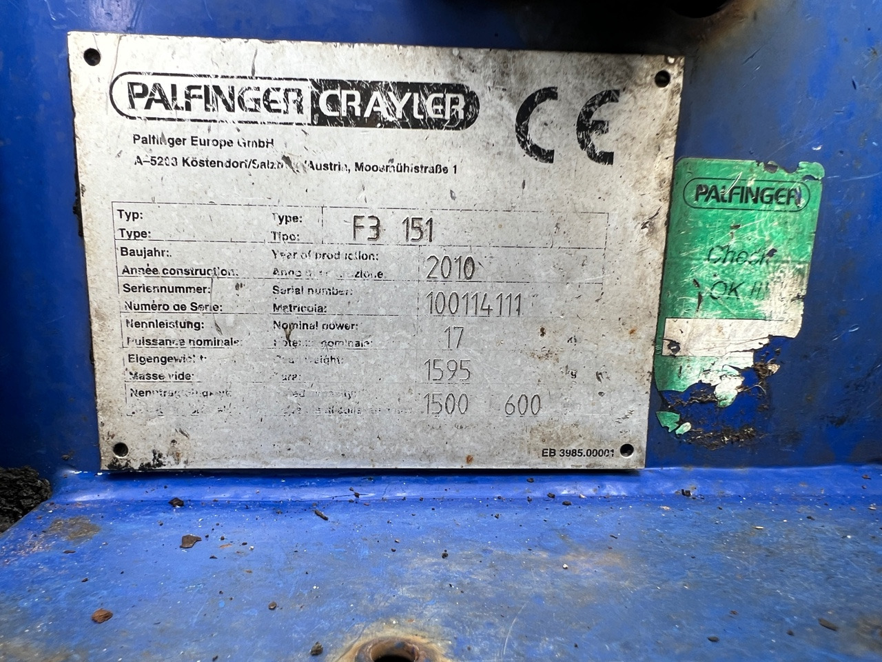 PALFINGER CRAYLER PALFINGER CRAYLER F3 151 - Prijenosni viličar: slika PALFINGER CRAYLER PALFINGER CRAYLER F3 151 - Prijenosni viličar PALFINGER CRAYLER PALFINGER CRAYLER F3 151 - Prijenosni viličar: slika PALFINGER CRAYLER PALFINGER CRAYLER F3 151 - Prijenosni viličar
