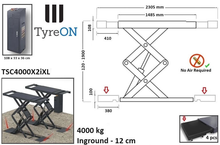 TSC4000X2iXL In floor scissor lift - Double extensions - 12 cm installation depth - Hydromechanically locked - No compressed air required - 4T - Oprema za radionice: slika TSC4000X2iXL In floor scissor lift - Double extensions - 12 cm installation depth - Hydromechanically locked - No compressed air required - 4T - Oprema za radionice TSC4000X2iXL In floor scissor lift - Double extensions - 12 cm installation depth - Hydromechanically locked - No compressed air required - 4T - Oprema za radionice: slika TSC4000X2iXL In floor scissor lift - Double extensions - 12 cm installation depth - Hydromechanically locked - No compressed air required - 4T - Oprema za radionice