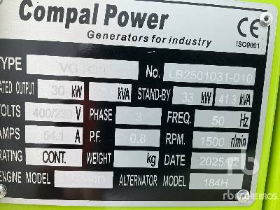 COMPAL VG-R30 41 kVA (Unused) - Generatorski set: slika COMPAL VG-R30 41 kVA (Unused) - Generatorski set COMPAL VG-R30 41 kVA (Unused) - Generatorski set: slika COMPAL VG-R30 41 kVA (Unused) - Generatorski set