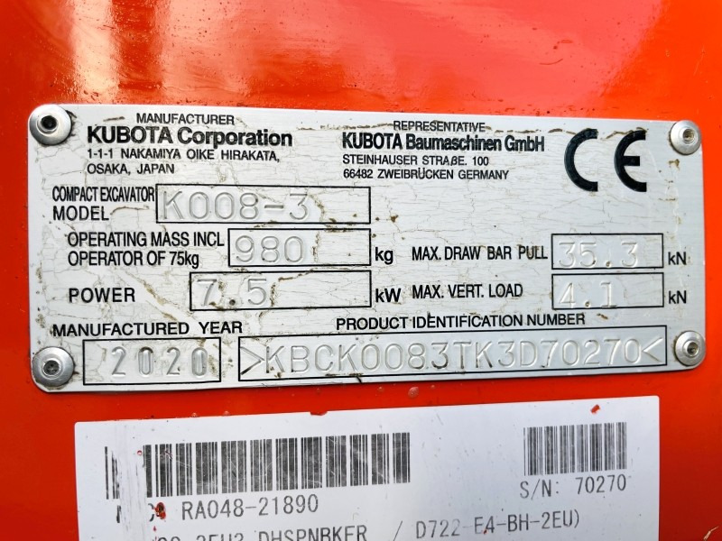 Kubota K008-3 (3727) - Mini bager: slika Kubota K008-3 (3727) - Mini bager Kubota K008-3 (3727) - Mini bager: slika Kubota K008-3 (3727) - Mini bager