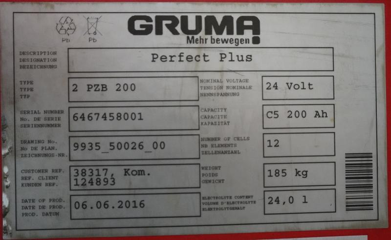 GRUMA 24 Volt 2 PzB 200 Ah - Akumulator za Oprema za rukovanje materijalima: slika GRUMA 24 Volt 2 PzB 200 Ah - Akumulator za Oprema za rukovanje materijalima GRUMA 24 Volt 2 PzB 200 Ah - Akumulator za Oprema za rukovanje materijalima: slika GRUMA 24 Volt 2 PzB 200 Ah - Akumulator za Oprema za rukovanje materijalima