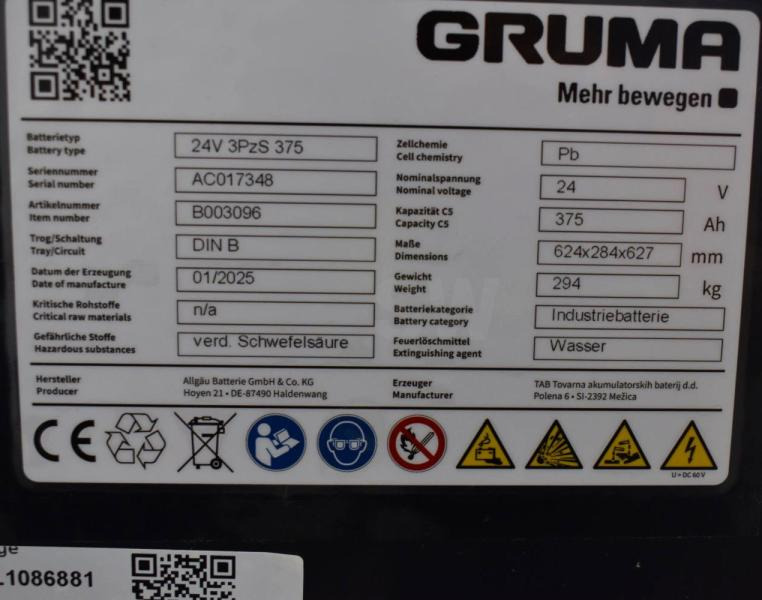 GRUMA 24 Volt 3 PzS 375 Ah - Akumulator za Oprema za rukovanje materijalima: slika GRUMA 24 Volt 3 PzS 375 Ah - Akumulator za Oprema za rukovanje materijalima GRUMA 24 Volt 3 PzS 375 Ah - Akumulator za Oprema za rukovanje materijalima: slika GRUMA 24 Volt 3 PzS 375 Ah - Akumulator za Oprema za rukovanje materijalima