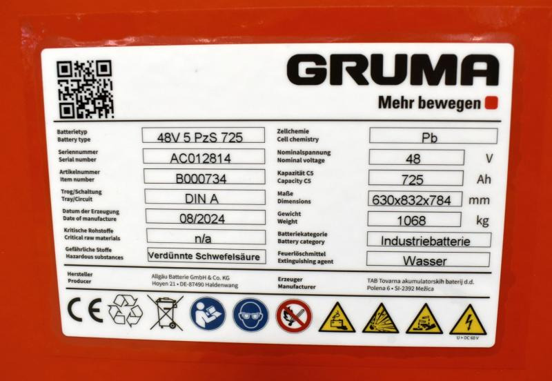 GRUMA 48 Volt 5 PzS 725 Ah - Akumulator za Oprema za rukovanje materijalima: slika GRUMA 48 Volt 5 PzS 725 Ah - Akumulator za Oprema za rukovanje materijalima GRUMA 48 Volt 5 PzS 725 Ah - Akumulator za Oprema za rukovanje materijalima: slika GRUMA 48 Volt 5 PzS 725 Ah - Akumulator za Oprema za rukovanje materijalima