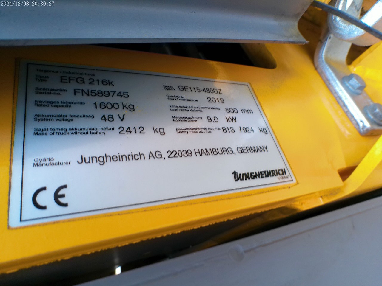 Električni viličar Jungheinrich EFG 216k 480 DZ Li-Ion: slika Električni viličar Jungheinrich EFG 216k 480 DZ Li-Ion