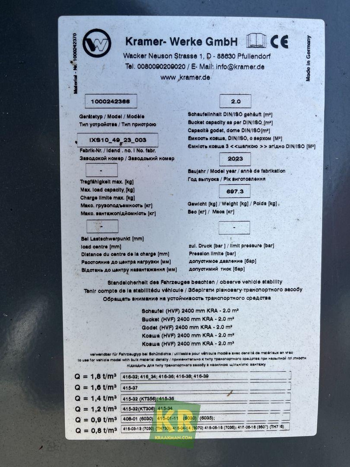 Kramer 2400 HVF GRONDBAK - Utovarna korpa za Građevinski strojevi: slika Kramer 2400 HVF GRONDBAK - Utovarna korpa za Građevinski strojevi Kramer 2400 HVF GRONDBAK - Utovarna korpa za Građevinski strojevi: slika Kramer 2400 HVF GRONDBAK - Utovarna korpa za Građevinski strojevi