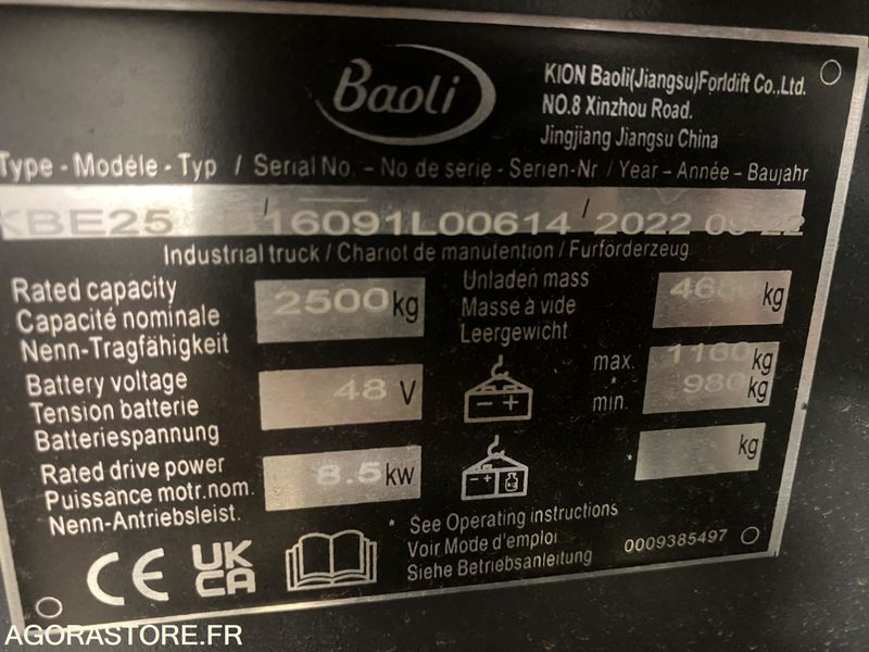 Chariot élévateur BAOLI KBE25N 2T5 ELECTRIQUE CABINE - Električni viličar: slika Chariot élévateur BAOLI KBE25N 2T5 ELECTRIQUE CABINE - Električni viličar Chariot élévateur BAOLI KBE25N 2T5 ELECTRIQUE CABINE - Električni viličar: slika Chariot élévateur BAOLI KBE25N 2T5 ELECTRIQUE CABINE - Električni viličar