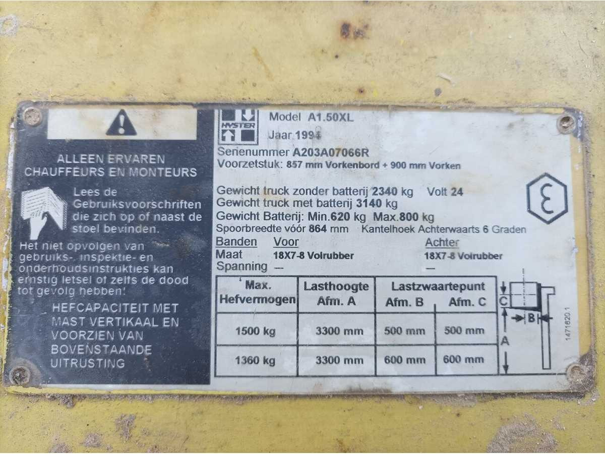 1994 HYSTER A1.50XL FORKLIFT TRUCK - Viličar: slika 1994 HYSTER A1.50XL FORKLIFT TRUCK - Viličar 1994 HYSTER A1.50XL FORKLIFT TRUCK - Viličar: slika 1994 HYSTER A1.50XL FORKLIFT TRUCK - Viličar