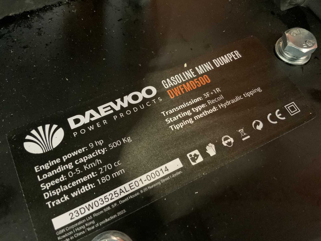 Mini istovarivač DAEWOO - 2025 - DWFMD500 - HYDRAULIC DUMPER PETROL: slika Mini istovarivač DAEWOO - 2025 - DWFMD500 - HYDRAULIC DUMPER PETROL