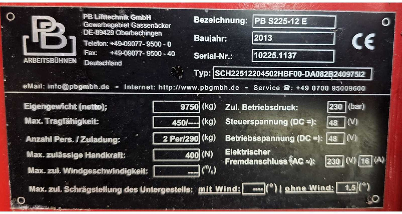 Podizna platforma PB Lifttechnik S225-12E: slika Podizna platforma PB Lifttechnik S225-12E
