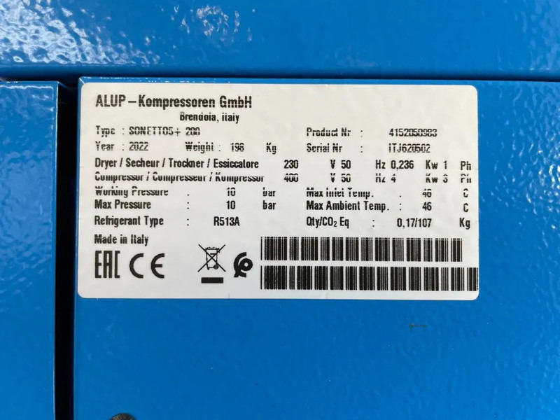 Alup Sonetto 5 + 200 Elektrische Schroefcompressor 4 kW 470 L / min 10 Bar met droger en ketel - Zračni kompresor: slika Alup Sonetto 5 + 200 Elektrische Schroefcompressor 4 kW 470 L / min 10 Bar met droger en ketel - Zračni kompresor Alup Sonetto 5 + 200 Elektrische Schroefcompressor 4 kW 470 L / min 10 Bar met droger en ketel - Zračni kompresor: slika Alup Sonetto 5 + 200 Elektrische Schroefcompressor 4 kW 470 L / min 10 Bar met droger en ketel - Zračni kompresor