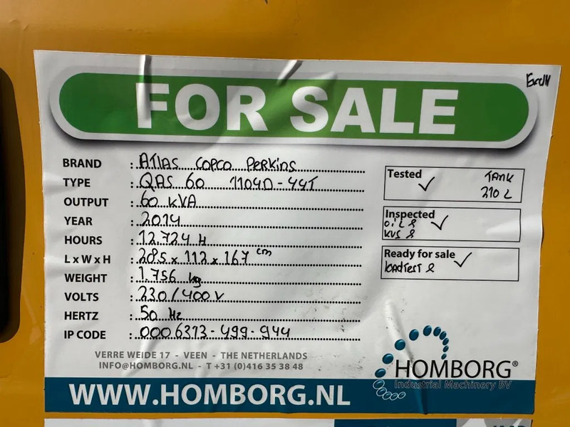 Generatorski set Atlas-Copco QAS 60 Perkins Leroy Somer 60 kVA Silent Rental generatorset: slika Generatorski set Atlas-Copco QAS 60 Perkins Leroy Somer 60 kVA Silent Rental generatorset