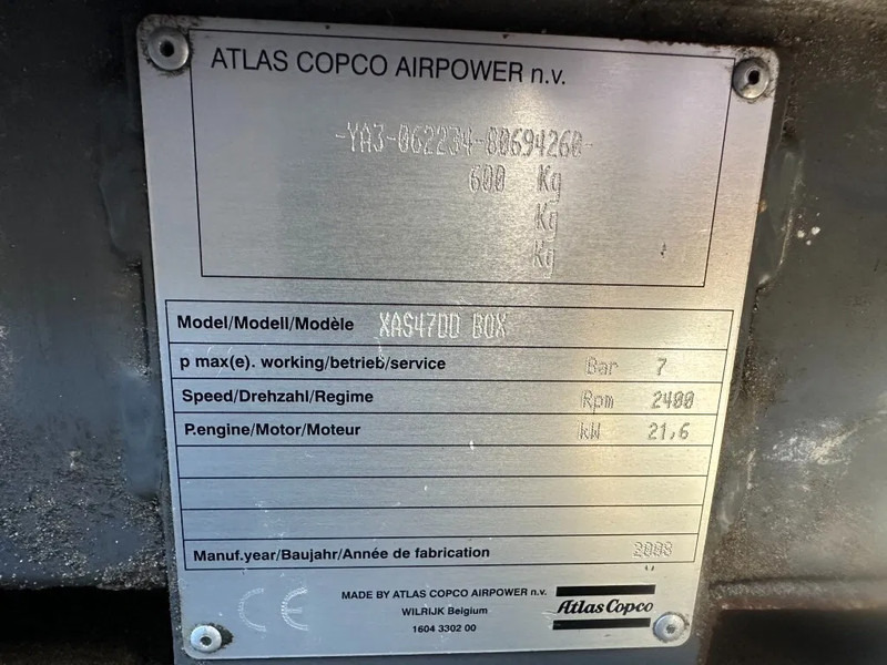 Atlas-Copco XAS 47 DD Deutz 2.6 m3 / min 7 Bar 21 kW Mobiele Diesel Compressor op aanhanger - Zračni kompresor: slika Atlas-Copco XAS 47 DD Deutz 2.6 m3 / min 7 Bar 21 kW Mobiele Diesel Compressor op aanhanger - Zračni kompresor Atlas-Copco XAS 47 DD Deutz 2.6 m3 / min 7 Bar 21 kW Mobiele Diesel Compressor op aanhanger - Zračni kompresor: slika Atlas-Copco XAS 47 DD Deutz 2.6 m3 / min 7 Bar 21 kW Mobiele Diesel Compressor op aanhanger - Zračni kompresor