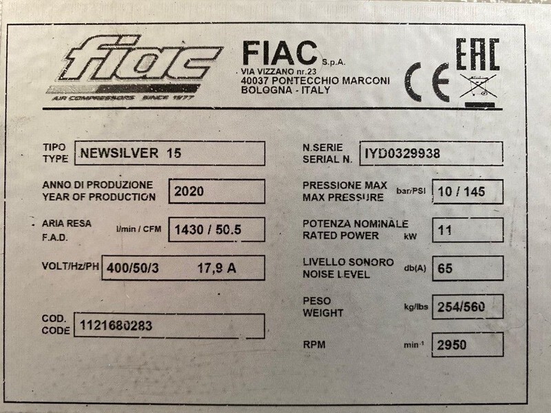Fiac NewSilver 15 1430 L / min 11 kW 10 Bar Elektrische Schroefcompressor Nieuw ! - Zračni kompresor: slika Fiac NewSilver 15 1430 L / min 11 kW 10 Bar Elektrische Schroefcompressor Nieuw ! - Zračni kompresor Fiac NewSilver 15 1430 L / min 11 kW 10 Bar Elektrische Schroefcompressor Nieuw ! - Zračni kompresor: slika Fiac NewSilver 15 1430 L / min 11 kW 10 Bar Elektrische Schroefcompressor Nieuw ! - Zračni kompresor