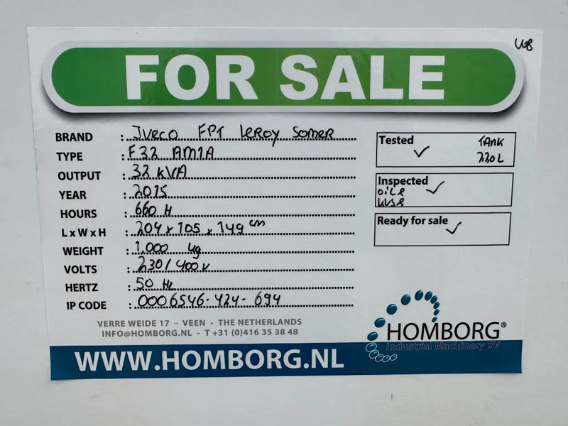 Generatorski set Iveco FPT F32 AM1A Leroy Somer 32 KVA Silent generatorset 660 hours !: slika Generatorski set Iveco FPT F32 AM1A Leroy Somer 32 KVA Silent generatorset 660 hours !