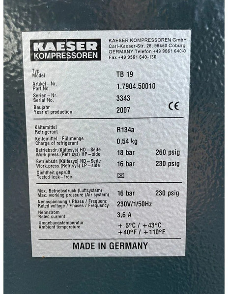 Kaeser TB19 - elektrische luchtdroger 16 Bar 2100 L/min. - Zračni kompresor: slika Kaeser TB19 - elektrische luchtdroger 16 Bar 2100 L/min. - Zračni kompresor Kaeser TB19 - elektrische luchtdroger 16 Bar 2100 L/min. - Zračni kompresor: slika Kaeser TB19 - elektrische luchtdroger 16 Bar 2100 L/min. - Zračni kompresor