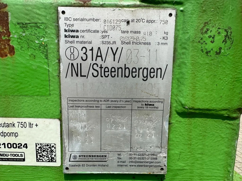 Cisterna za skladištenje Kiwa IBC Steenbergen 750 liter Dieseltank met handpomp: slika Cisterna za skladištenje Kiwa IBC Steenbergen 750 liter Dieseltank met handpomp