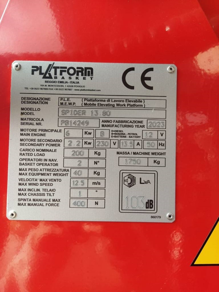 Platform Basket 13.80 - Pauk podizna platforma: slika Platform Basket 13.80 - Pauk podizna platforma Platform Basket 13.80 - Pauk podizna platforma: slika Platform Basket 13.80 - Pauk podizna platforma