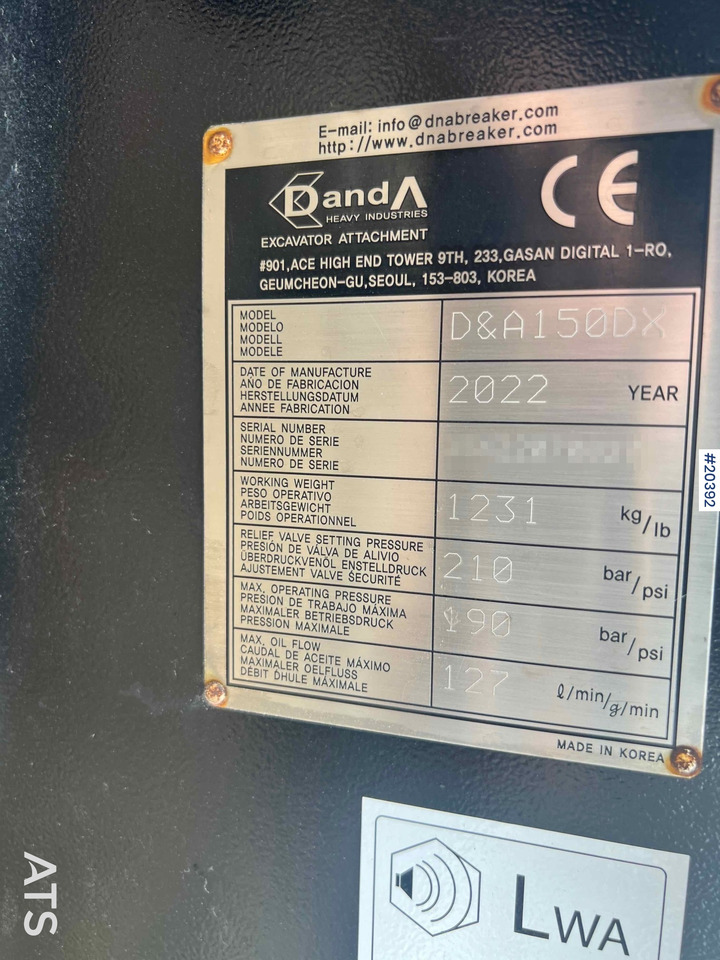 Hidraulični čekić Danda D&A150DX pigg hammer (1231 kg ) m/ s60 feste: slika Hidraulični čekić Danda D&A150DX pigg hammer (1231 kg ) m/ s60 feste