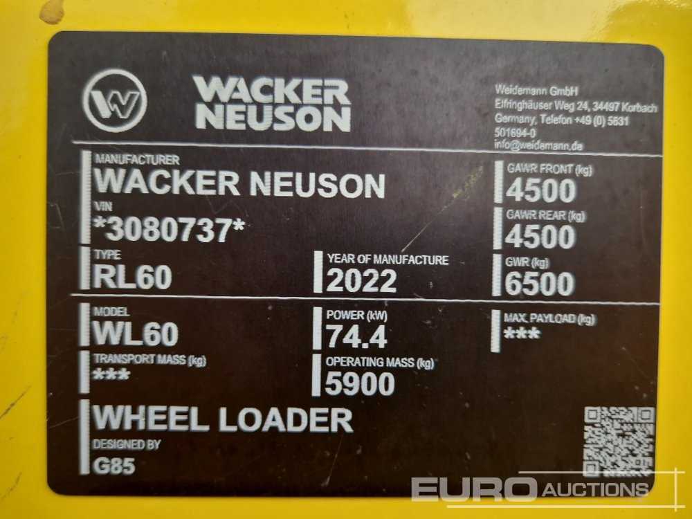 Utovarivač na kotačima Unused Wacker Neuson WL60: slika Utovarivač na kotačima Unused Wacker Neuson WL60