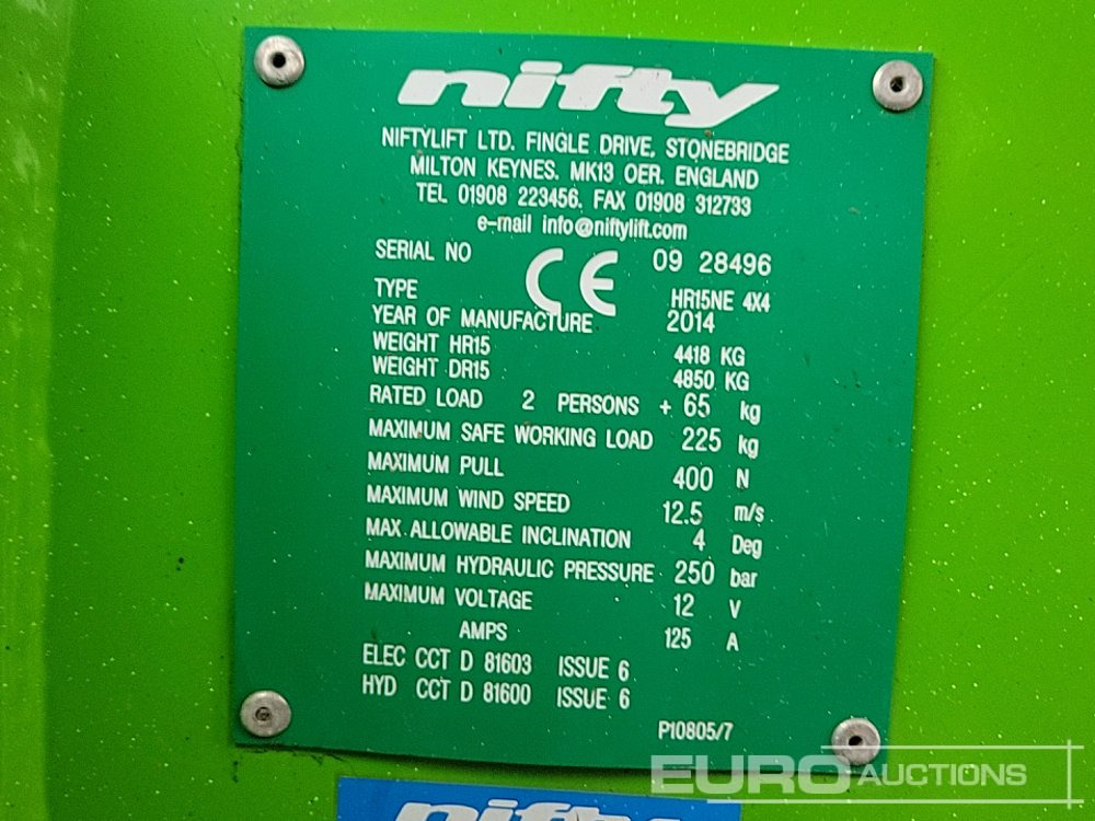 Podizna platforma 2014 Niftylift HR15NE: slika Podizna platforma 2014 Niftylift HR15NE