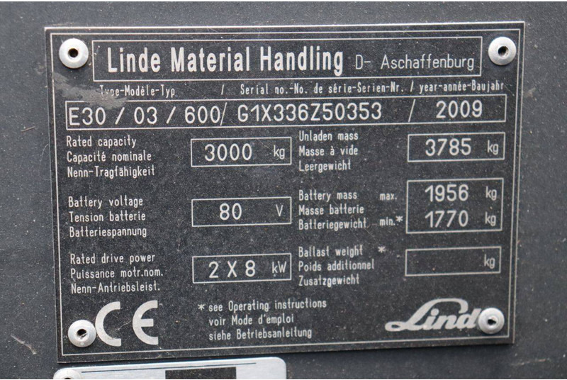 Električni viličar Linde E30/03/600: slika Električni viličar Linde E30/03/600