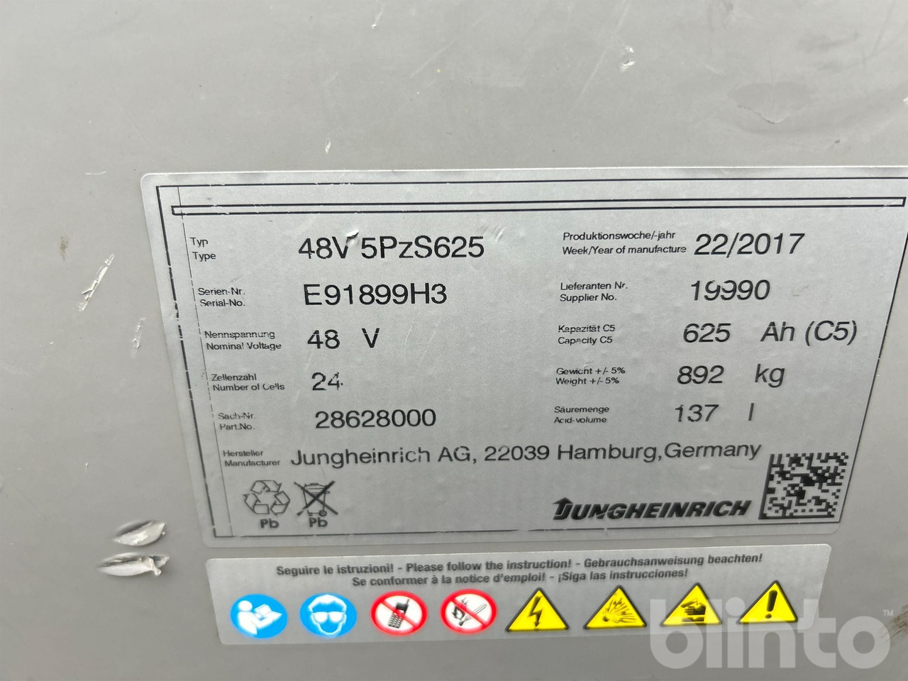 Jungheinrich 5PzS625 - Akumulator za Viličar: slika Jungheinrich 5PzS625 - Akumulator za Viličar Jungheinrich 5PzS625 - Akumulator za Viličar: slika Jungheinrich 5PzS625 - Akumulator za Viličar